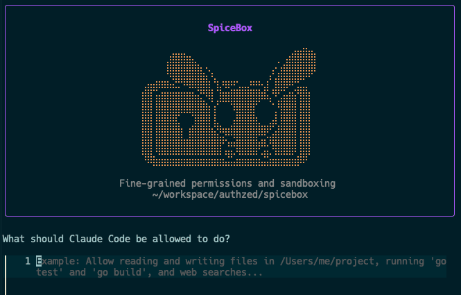 SpiceBox startup screen showing the permission prompt