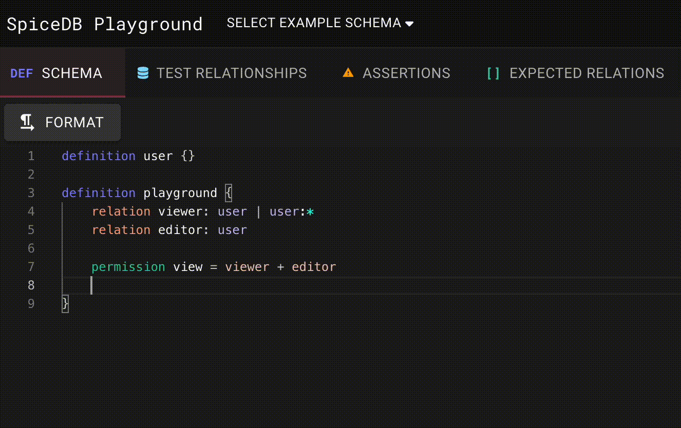 SpiceDB Playground Editor