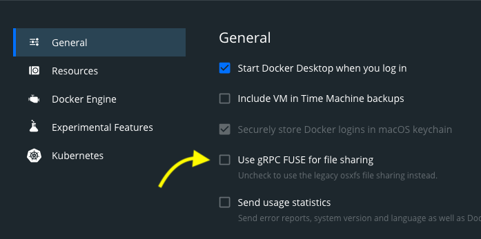 A screenshot of the gRPC FUSE file sharing setting