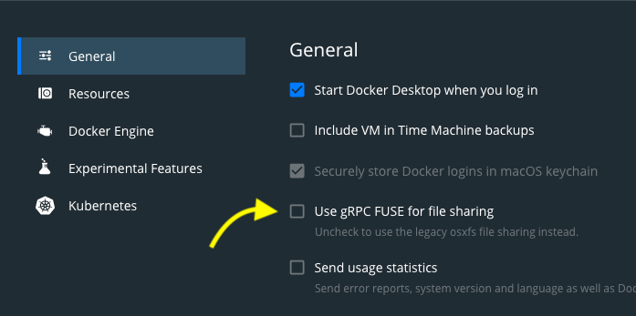 A screenshot of the gRPC FUSE file sharing setting