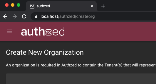 A screenshot of Authzed running on localhost