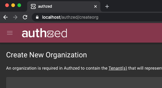 A screenshot of Authzed running on localhost